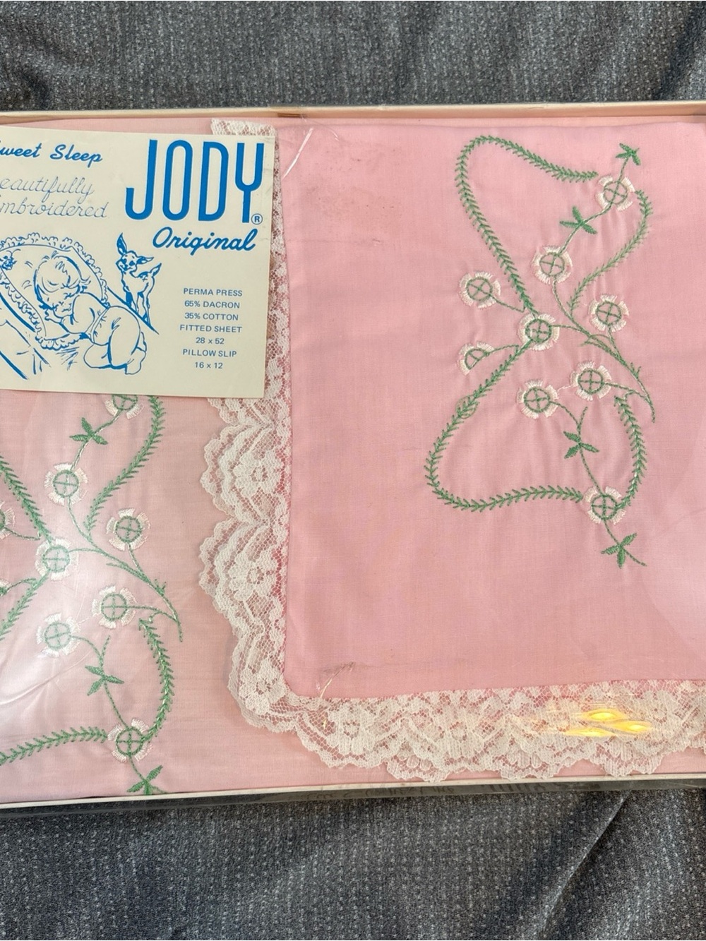 Vintage 1950s Pink Embroidered sheet and Pillowcase Set